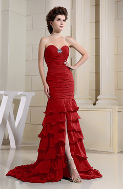  Formal Dress on Red Romantic Zip Up Chiffon Chapel Train Rhinestone Prom Dresses
